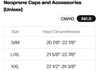 Orca Swim Hood Size Chart 0 Tabla de Tallas